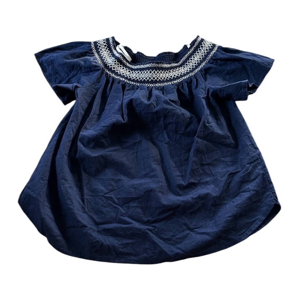 Vineyard Vines Womens Navy Blue White Cold Shoulder Smocked Blouse Size Small